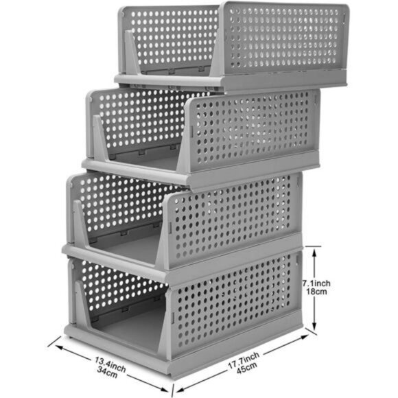 Stackable Folding Plastic Drawer Organizers Closet Storage Bins 4 Pack - Picture 6 of 7